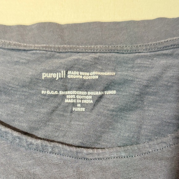 Pure Jill J. Jill Embroidered Dolman Tunic Organic Cotton Grey M Petite Boho - Picture 7 of 8